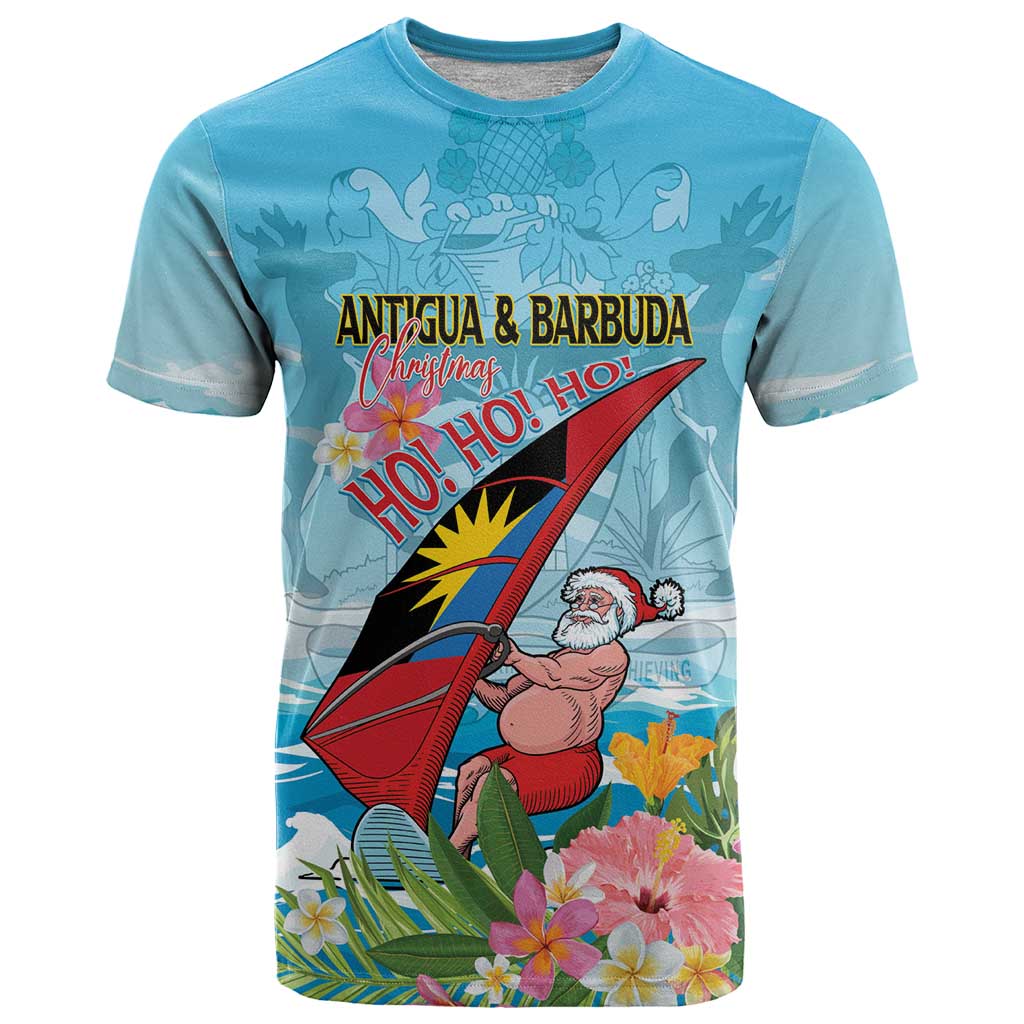 Personalized Antigua and Barbuda Christmas T Shirt Windsurfing Santa Caribbean Tropical Style - Wonder Print Shop