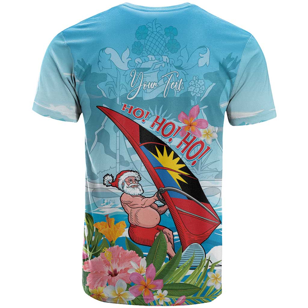 Personalized Antigua and Barbuda Christmas T Shirt Windsurfing Santa Caribbean Tropical Style - Wonder Print Shop