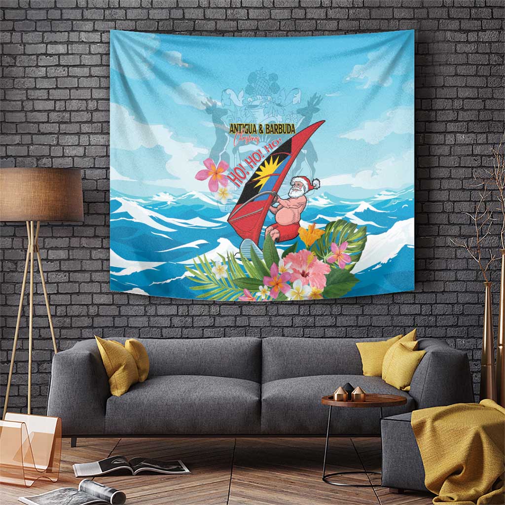 Personalized Antigua and Barbuda Christmas Tapestry Windsurfing Santa Caribbean Tropical Style - Wonder Print Shop