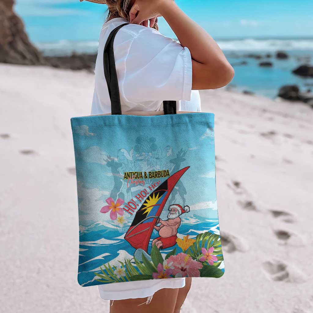 Personalized Antigua and Barbuda Christmas Tote Bag Windsurfing Santa Caribbean Tropical Style - Wonder Print Shop