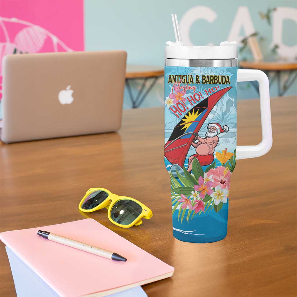 Personalized Antigua and Barbuda Christmas Tumbler With Handle Windsurfing Santa Caribbean Tropical Style - Wonder Print Shop