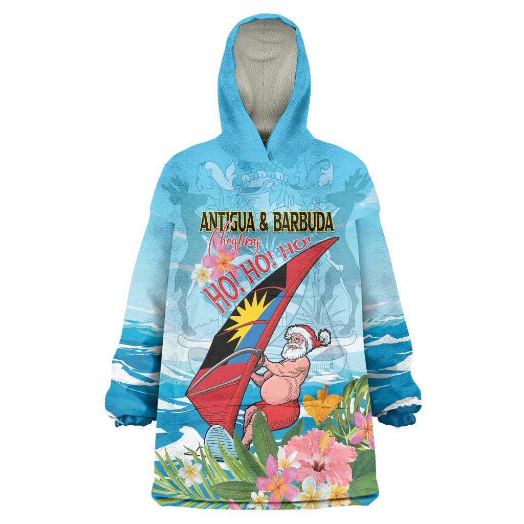 Personalized Antigua and Barbuda Christmas Wearable Blanket Hoodie Windsurfing Santa Caribbean Tropical Style - Wonder Print Shop