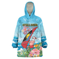 Personalized Antigua and Barbuda Christmas Wearable Blanket Hoodie Windsurfing Santa Caribbean Tropical Style - Wonder Print Shop