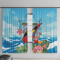 Personalized Antigua and Barbuda Christmas Window Curtain Windsurfing Santa Caribbean Tropical Style - Wonder Print Shop