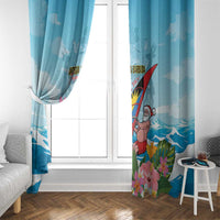 Personalized Antigua and Barbuda Christmas Window Curtain Windsurfing Santa Caribbean Tropical Style - Wonder Print Shop