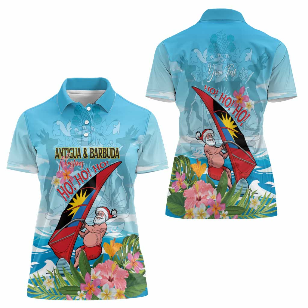 Personalized Antigua and Barbuda Christmas Women Polo Shirt Windsurfing Santa Caribbean Tropical Style - Wonder Print Shop