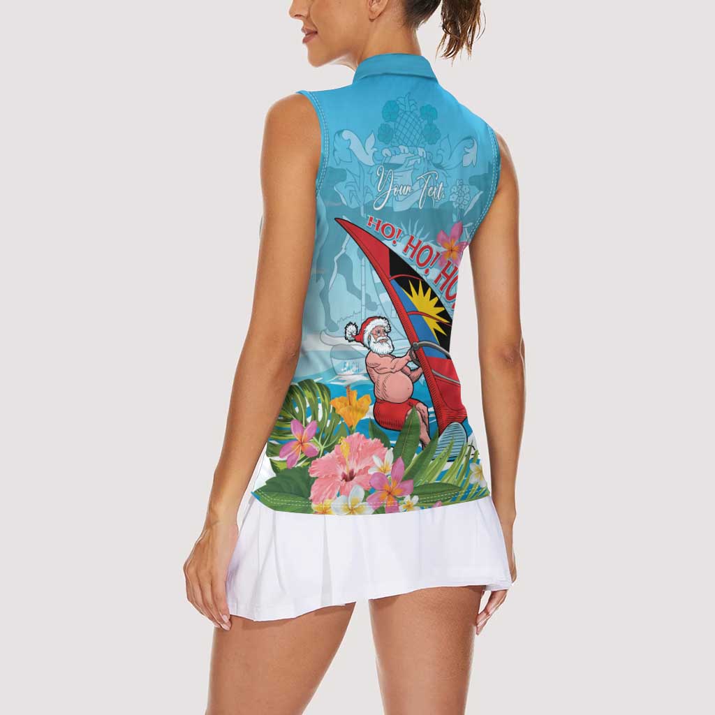 Personalized Antigua and Barbuda Christmas Women Sleeveless Polo Shirt Windsurfing Santa Caribbean Tropical Style - Wonder Print Shop