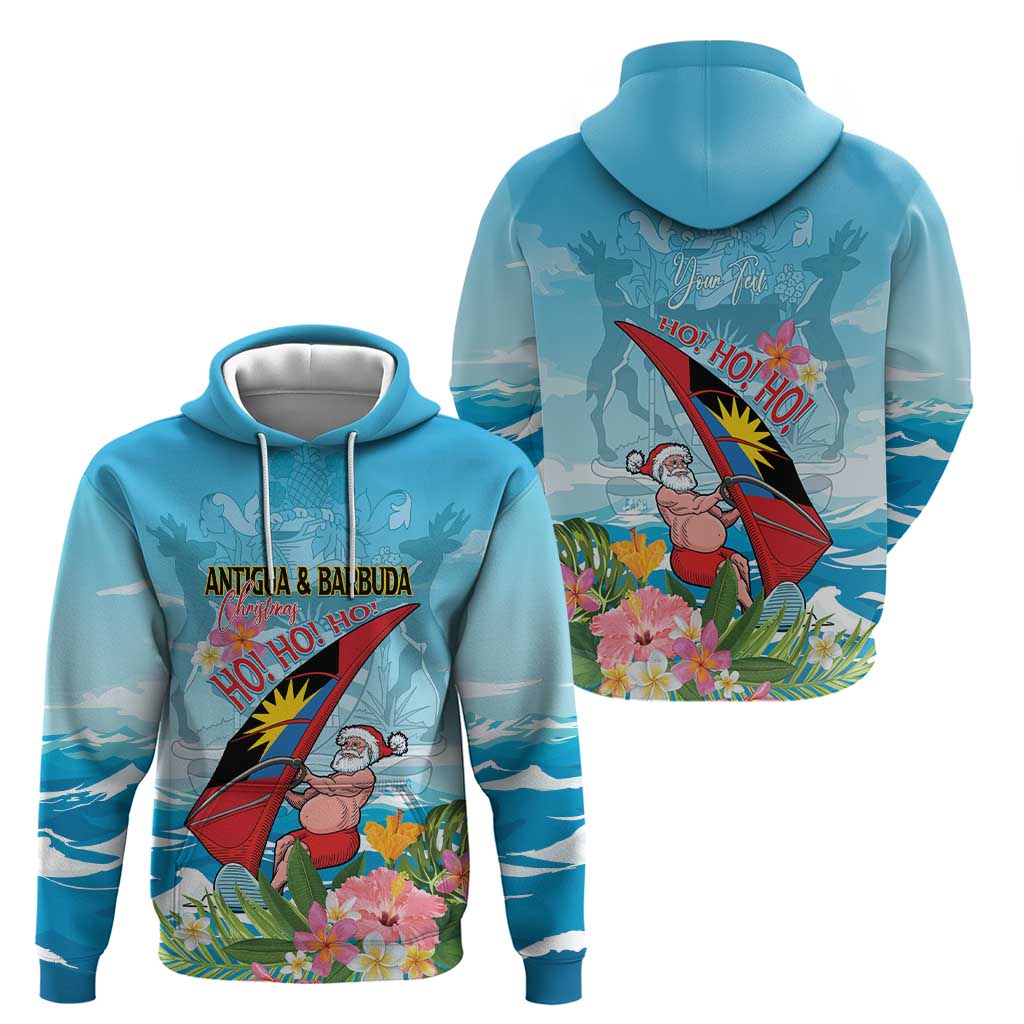 Personalized Antigua and Barbuda Christmas Zip Hoodie Windsurfing Santa Caribbean Tropical Style - Wonder Print Shop
