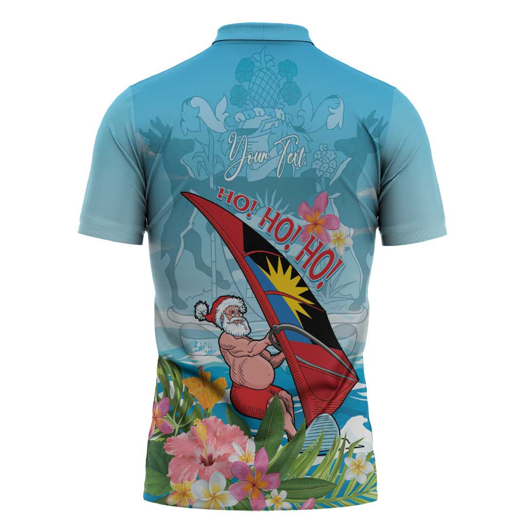 Personalized Antigua and Barbuda Christmas Zipper Polo Shirt Windsurfing Santa Caribbean Tropical Style - Wonder Print Shop
