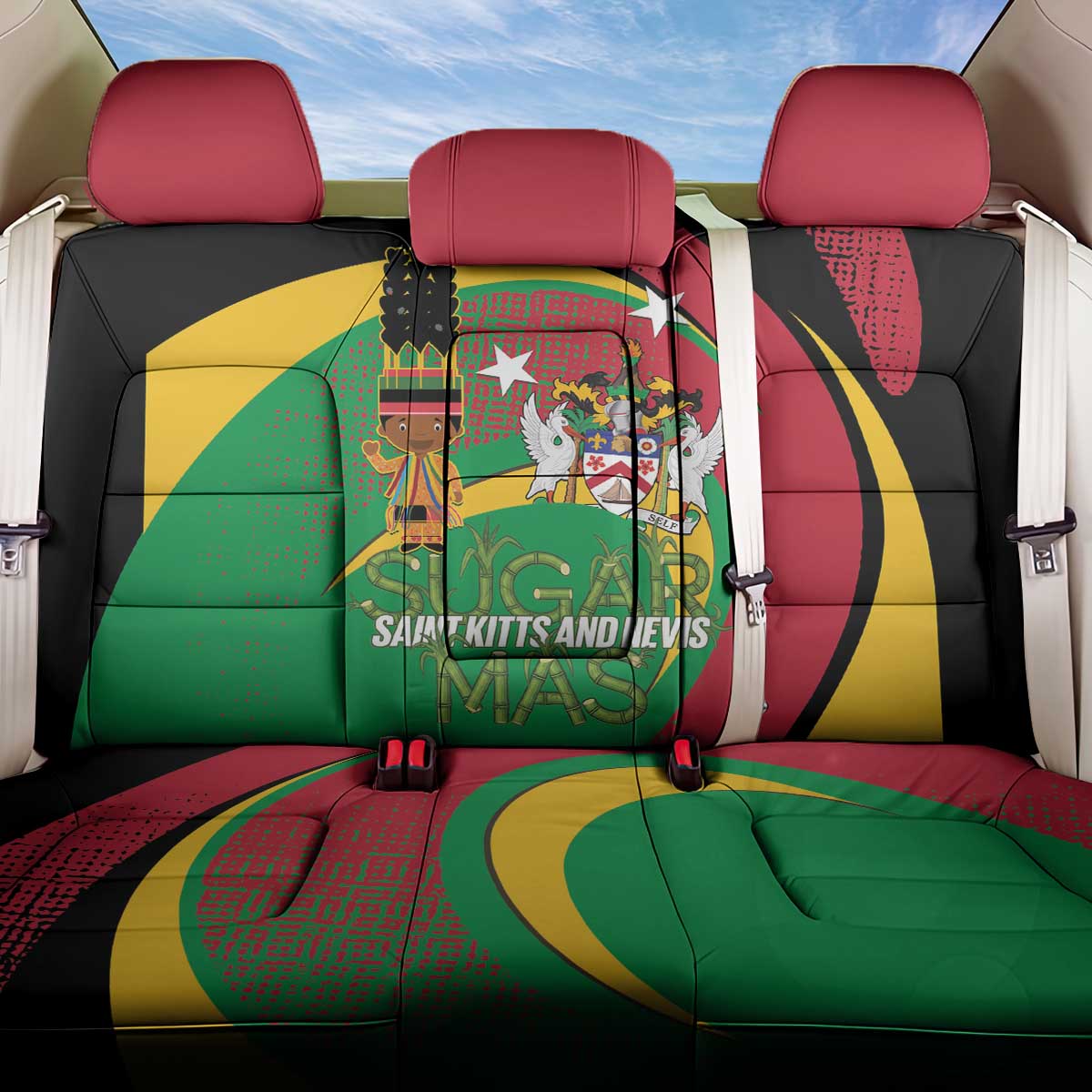 St Kitts and Nevis Sugar Mas Back Car Seat Cover Caribbean Masquerade Flag Color - Wonder Print Shop