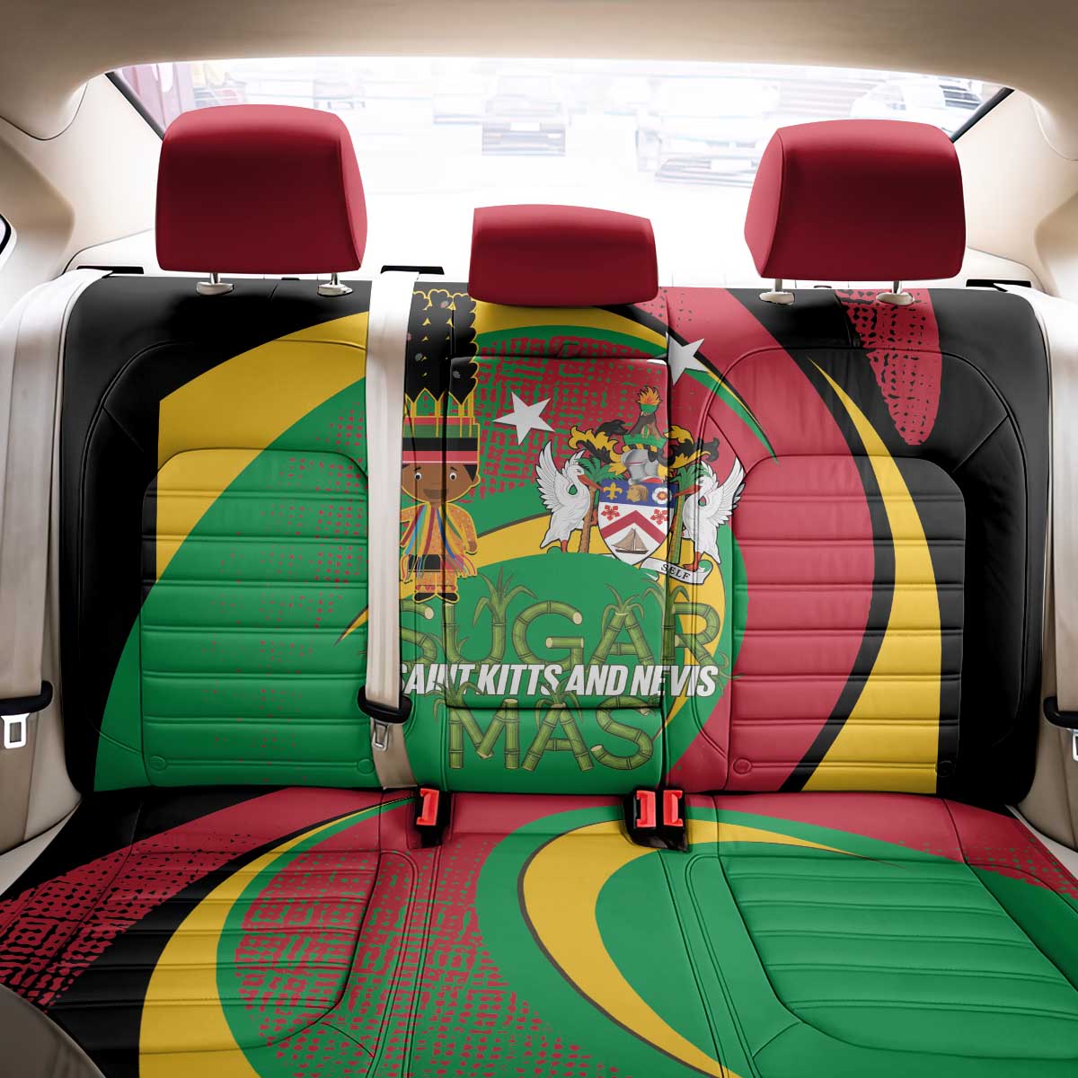 St Kitts and Nevis Sugar Mas Back Car Seat Cover Caribbean Masquerade Flag Color - Wonder Print Shop
