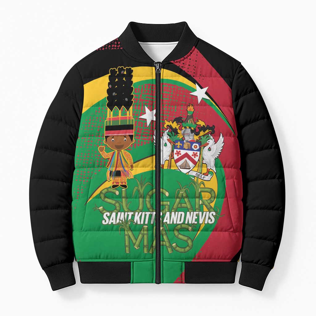 St Kitts and Nevis Sugar Mas Bomber Puffer Jacket Caribbean Masquerade Flag Color - Wonder Print Shop