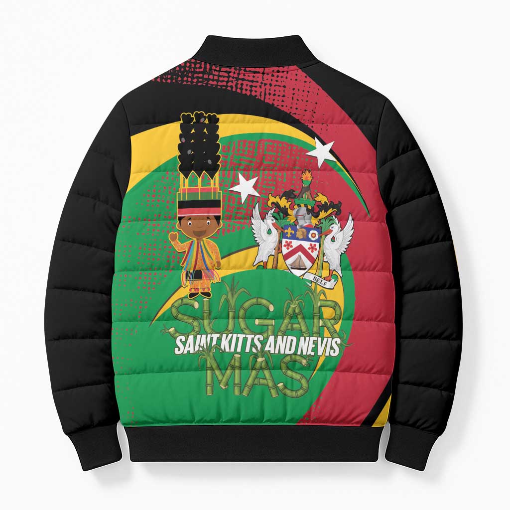 St Kitts and Nevis Sugar Mas Bomber Puffer Jacket Caribbean Masquerade Flag Color - Wonder Print Shop