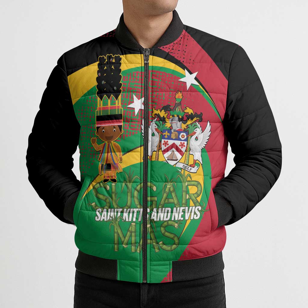 St Kitts and Nevis Sugar Mas Bomber Puffer Jacket Caribbean Masquerade Flag Color - Wonder Print Shop