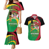 St Kitts and Nevis Sugar Mas Couples Matching Mermaid Dress and Hawaiian Shirt Caribbean Masquerade Flag Color - Wonder Print Shop