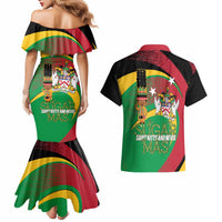 St Kitts and Nevis Sugar Mas Couples Matching Mermaid Dress and Hawaiian Shirt Caribbean Masquerade Flag Color - Wonder Print Shop