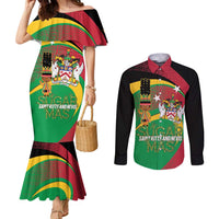 St Kitts and Nevis Sugar Mas Couples Matching Mermaid Dress and Long Sleeve Button Shirt Caribbean Masquerade Flag Color - Wonder Print Shop