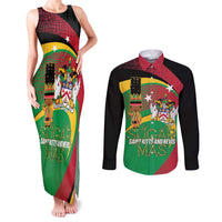 St Kitts and Nevis Sugar Mas Couples Matching Tank Maxi Dress and Long Sleeve Button Shirt Caribbean Masquerade Flag Color - Wonder Print Shop