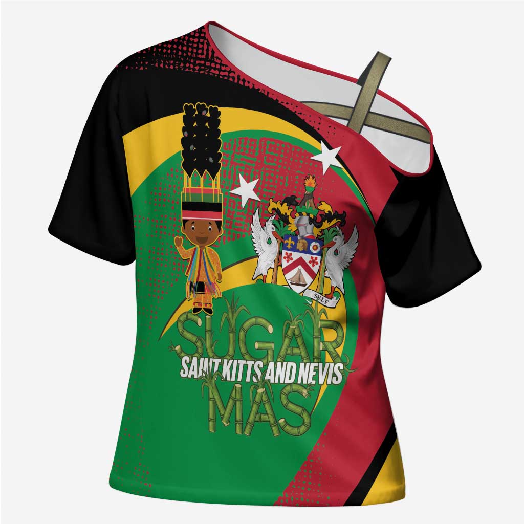 St Kitts and Nevis Sugar Mas Cross Shoulder Shirt Caribbean Masquerade Flag Color - Wonder Print Shop