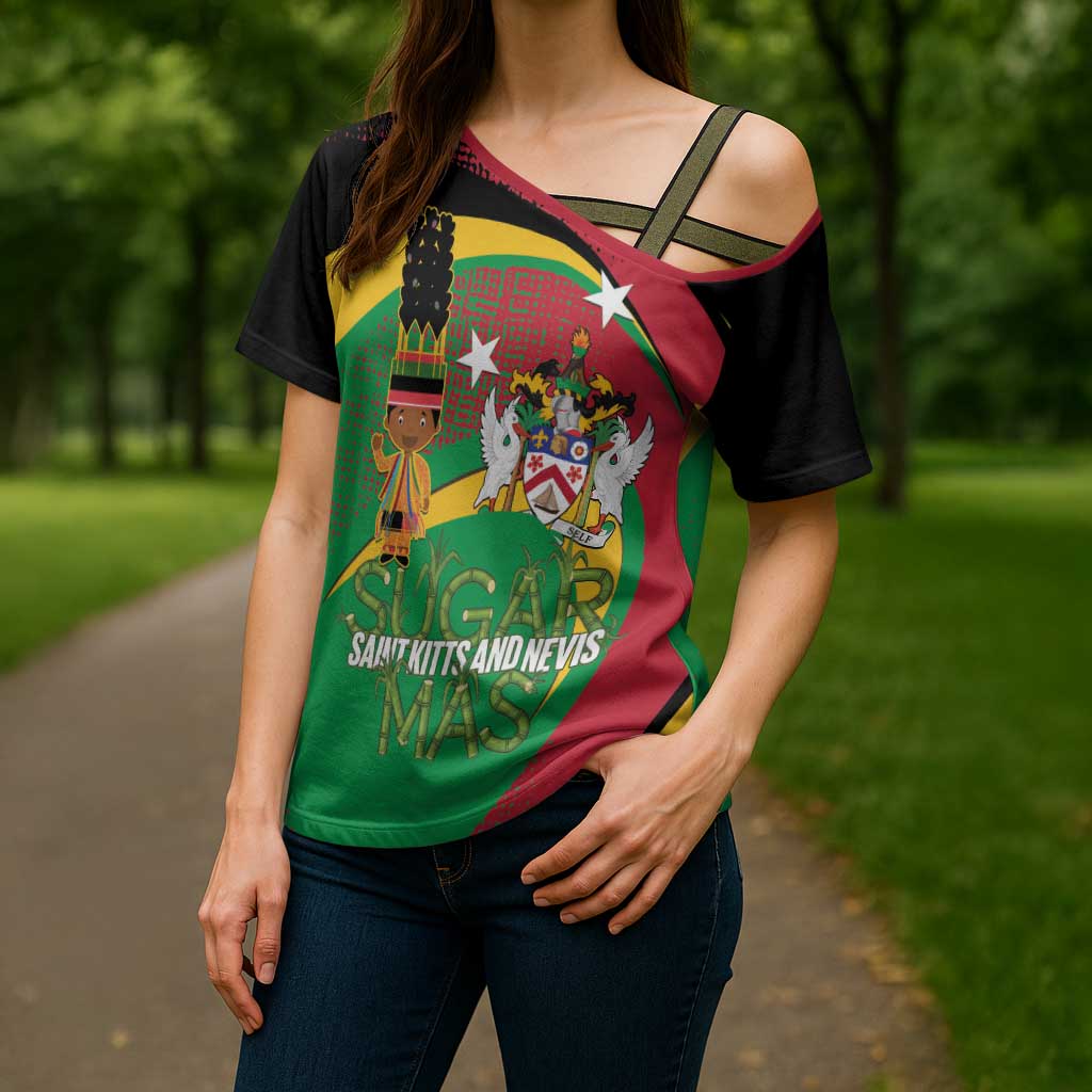 St Kitts and Nevis Sugar Mas Cross Shoulder Shirt Caribbean Masquerade Flag Color - Wonder Print Shop