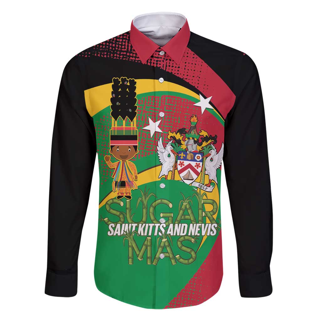 St Kitts and Nevis Sugar Mas Family Matching Long Sleeve Bodycon Dress and Hawaiian Shirt Caribbean Masquerade Flag Color - Wonder Print Shop