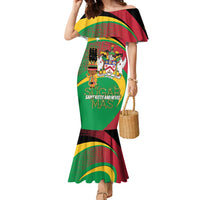 St Kitts and Nevis Sugar Mas Family Matching Mermaid Dress and Hawaiian Shirt Caribbean Masquerade Flag Color - Wonder Print Shop