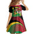 St Kitts and Nevis Sugar Mas Family Matching Off The Shoulder Long Sleeve Dress and Hawaiian Shirt Caribbean Masquerade Flag Color - Wonder Print Shop
