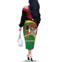 St Kitts and Nevis Sugar Mas Family Matching Off The Shoulder Long Sleeve Dress and Hawaiian Shirt Caribbean Masquerade Flag Color - Wonder Print Shop