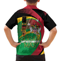 St Kitts and Nevis Sugar Mas Family Matching Off Shoulder Maxi Dress and Hawaiian Shirt Caribbean Masquerade Flag Color - Wonder Print Shop