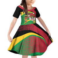 St Kitts and Nevis Sugar Mas Family Matching Off Shoulder Short Dress and Hawaiian Shirt Caribbean Masquerade Flag Color - Wonder Print Shop