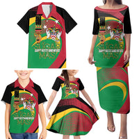 St Kitts and Nevis Sugar Mas Family Matching Puletasi and Hawaiian Shirt Caribbean Masquerade Flag Color - Wonder Print Shop