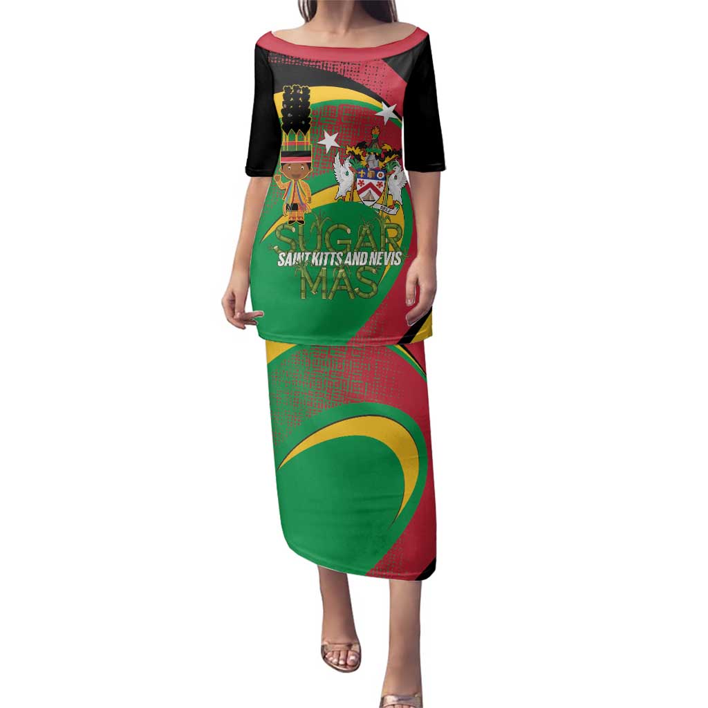 St Kitts and Nevis Sugar Mas Family Matching Puletasi and Hawaiian Shirt Caribbean Masquerade Flag Color - Wonder Print Shop