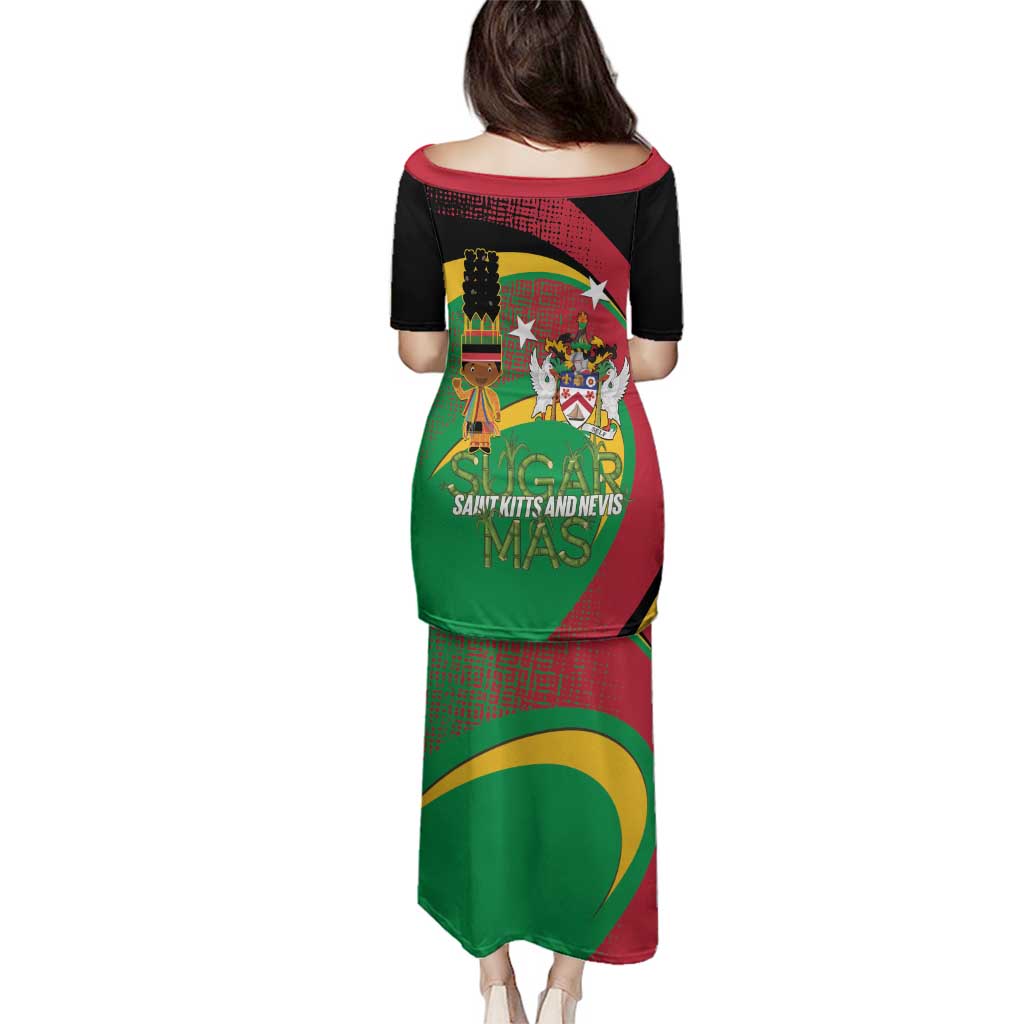 St Kitts and Nevis Sugar Mas Family Matching Puletasi and Hawaiian Shirt Caribbean Masquerade Flag Color - Wonder Print Shop