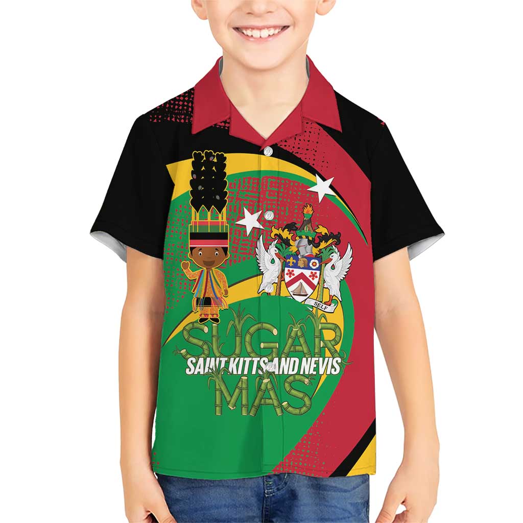 St Kitts and Nevis Sugar Mas Family Matching Short Sleeve Bodycon Dress and Hawaiian Shirt Caribbean Masquerade Flag Color - Wonder Print Shop