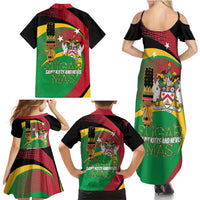 St Kitts and Nevis Sugar Mas Family Matching Summer Maxi Dress and Hawaiian Shirt Caribbean Masquerade Flag Color - Wonder Print Shop