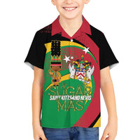 St Kitts and Nevis Sugar Mas Family Matching Summer Maxi Dress and Hawaiian Shirt Caribbean Masquerade Flag Color - Wonder Print Shop
