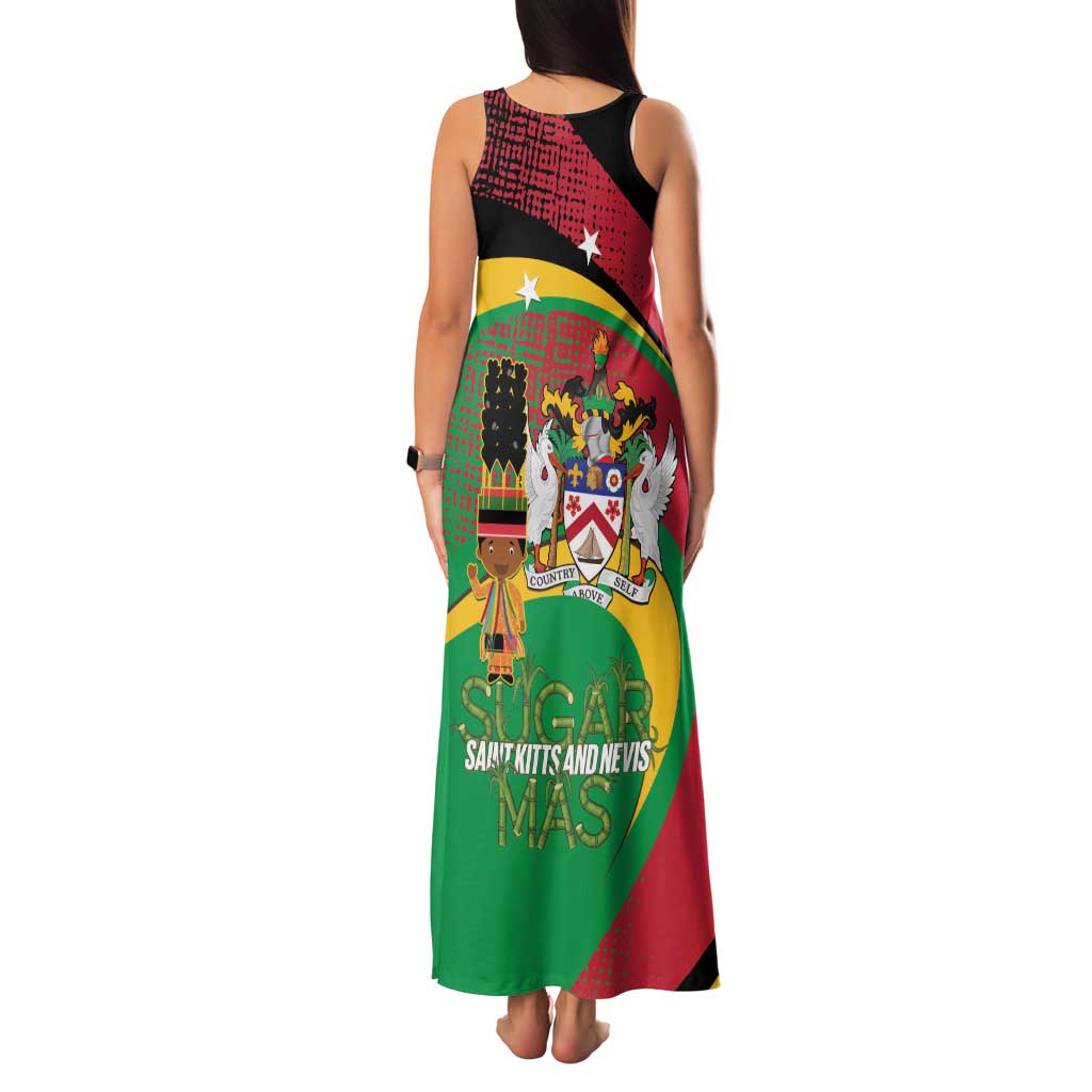St Kitts and Nevis Sugar Mas Family Matching Tank Maxi Dress and Hawaiian Shirt Caribbean Masquerade Flag Color - Wonder Print Shop