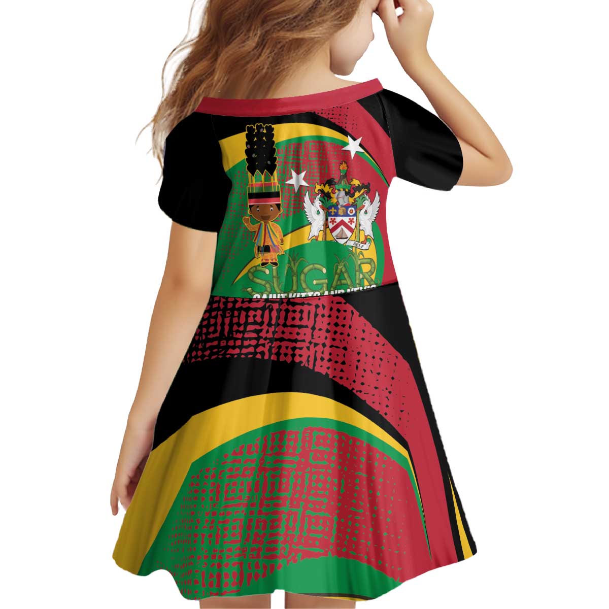 St Kitts and Nevis Sugar Mas Kid Short Sleeve Dress Caribbean Masquerade Flag Color - Wonder Print Shop