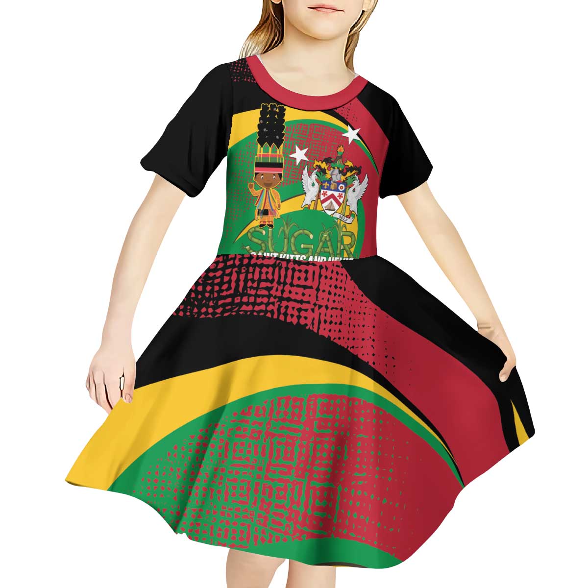 St Kitts and Nevis Sugar Mas Kid Short Sleeve Dress Caribbean Masquerade Flag Color - Wonder Print Shop