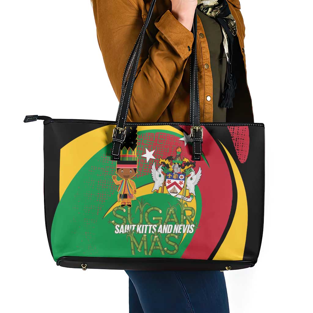 St Kitts and Nevis Sugar Mas Leather Tote Bag Caribbean Masquerade Flag Color - Wonder Print Shop