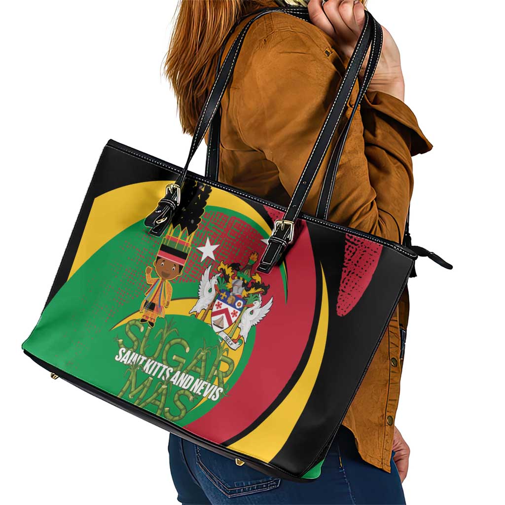 St Kitts and Nevis Sugar Mas Leather Tote Bag Caribbean Masquerade Flag Color - Wonder Print Shop