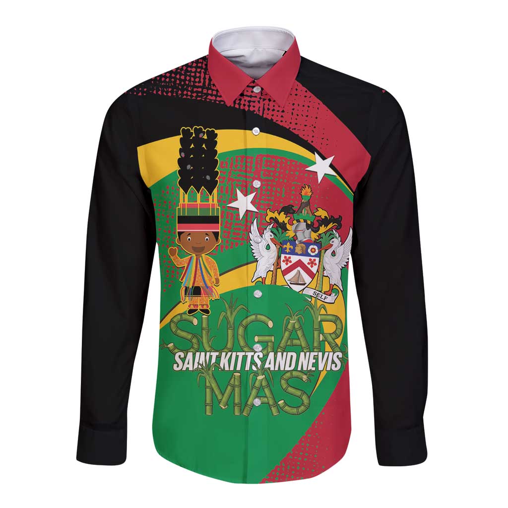 St Kitts and Nevis Sugar Mas Long Sleeve Button Shirt Caribbean Masquerade Flag Color - Wonder Print Shop