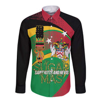 St Kitts and Nevis Sugar Mas Long Sleeve Button Shirt Caribbean Masquerade Flag Color - Wonder Print Shop