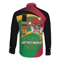 St Kitts and Nevis Sugar Mas Long Sleeve Button Shirt Caribbean Masquerade Flag Color - Wonder Print Shop