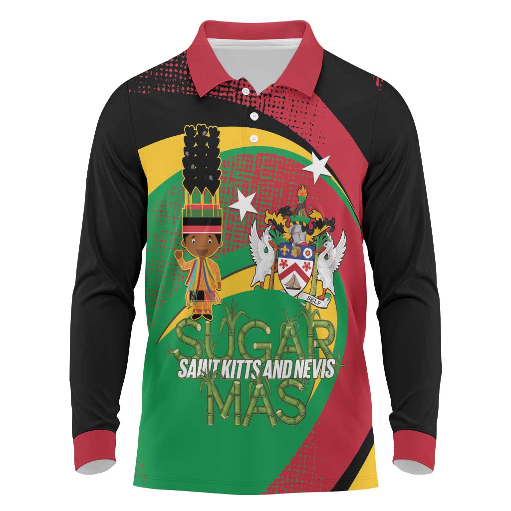 St Kitts and Nevis Sugar Mas Long Sleeve Polo Shirt Caribbean Masquerade Flag Color - Wonder Print Shop