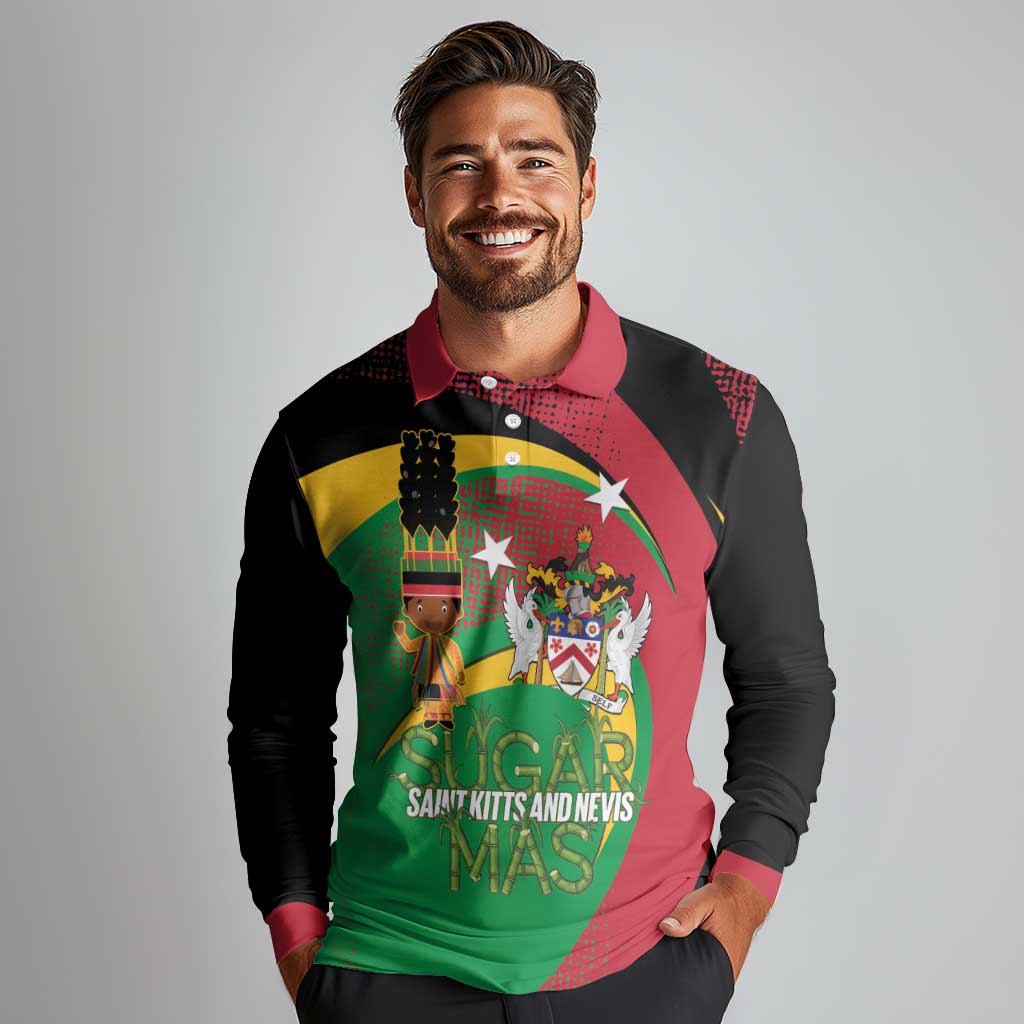 St Kitts and Nevis Sugar Mas Long Sleeve Polo Shirt Caribbean Masquerade Flag Color - Wonder Print Shop