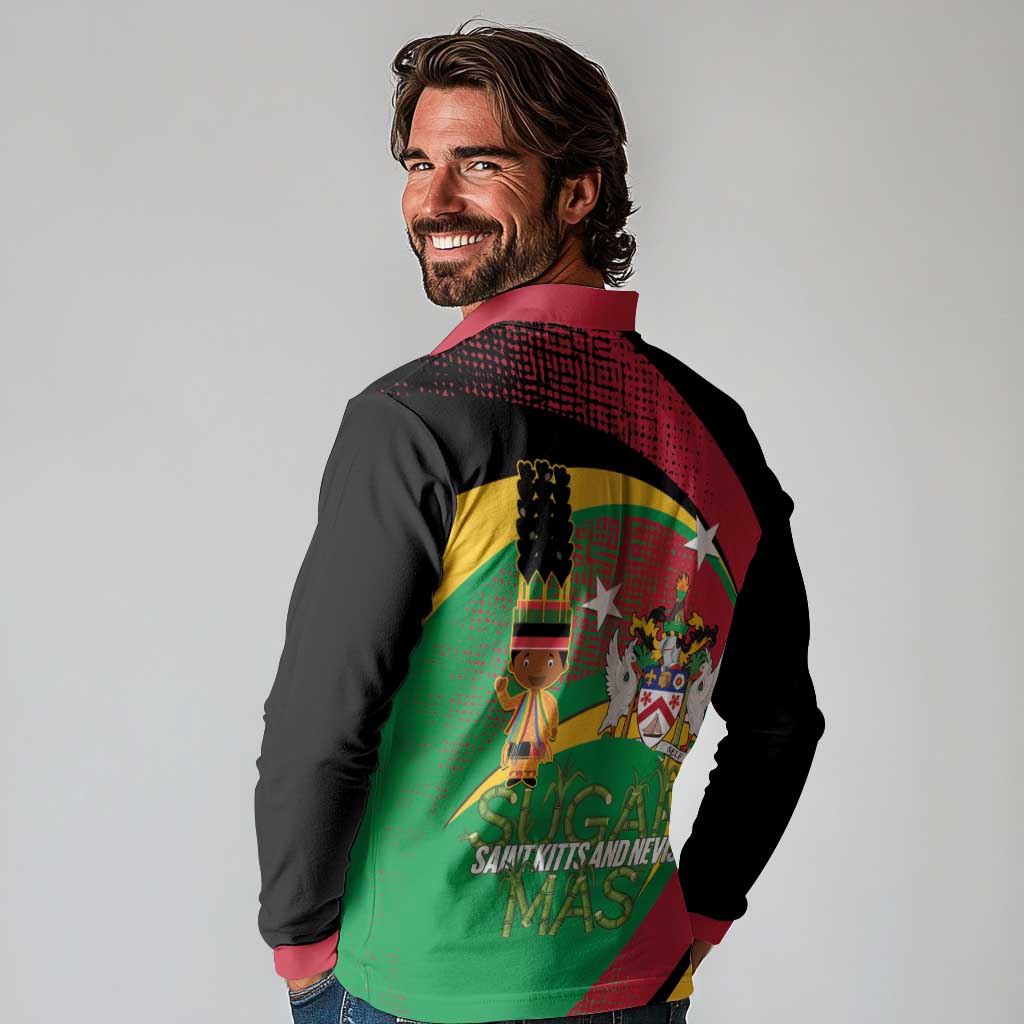 St Kitts and Nevis Sugar Mas Long Sleeve Polo Shirt Caribbean Masquerade Flag Color - Wonder Print Shop