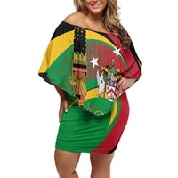 St Kitts and Nevis Sugar Mas Off Shoulder Short Dress Caribbean Masquerade Flag Color - Wonder Print Shop