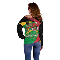 St Kitts and Nevis Sugar Mas Off Shoulder Sweater Caribbean Masquerade Flag Color - Wonder Print Shop