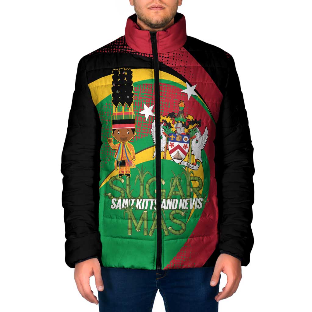 St Kitts and Nevis Sugar Mas Padded Jacket Caribbean Masquerade Flag Color - Wonder Print Shop